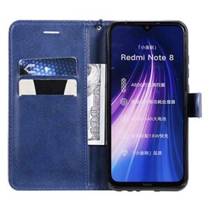 ZYZXCS Xiaomi Redmi Note 8 Wallet Phone Case, [Stand Feature] Kickstand PU Leather Flip Phone Shell, ID&Credit Cards Pocket Feature Shockproof Anti-Fall + Lanyard Cover for Redmi Note8 Blue