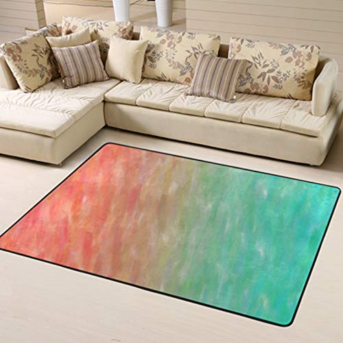 NiYoung Premium Durable Thick Area Rug Luxury Non-Slip Large Rugs Bedside Mats Home Decor Carpet for Bedroom Nursery Living Room Playroom - Blue Peach Coral Turquoise Watercolor Teal Orange Aqua