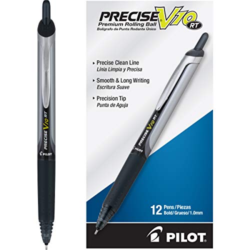 PILOT Precise V10 RT Refillable & Retractable Rolling Ball Pens, Bold Point, Black Ink, 12-Pack (13450)