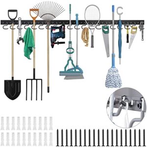 torack 64 inch garage hooks tool organizer, adjustable wall mounted garage hanger storage system (16 hooks & 16 pegs)