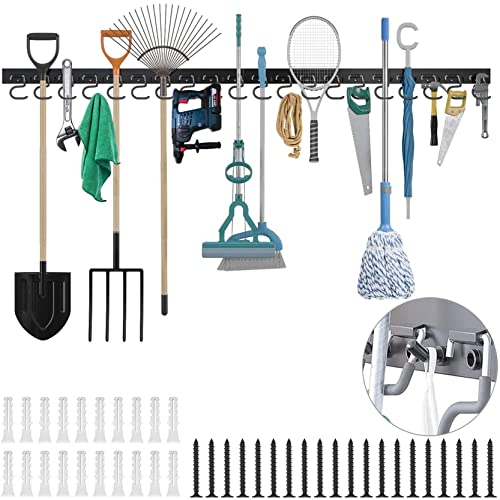 TORACK 64 Inch Garage Hooks Tool Organizer, Adjustable Wall Mounted Garage Hanger Storage System (16 Hooks & 16 Pegs)