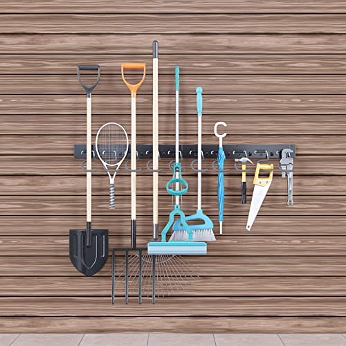 TORACK 64 Inch Garage Hooks Tool Organizer, Adjustable Wall Mounted Garage Hanger Storage System (16 Hooks & 16 Pegs)