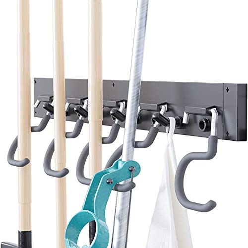 TORACK 64 Inch Garage Hooks Tool Organizer, Adjustable Wall Mounted Garage Hanger Storage System (16 Hooks & 16 Pegs)