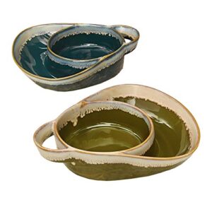 briskly41 stoneware chip dip soup side bowls for parties with rustic southwestern cracker kitchen decor embossed unique blue green set of 2