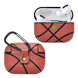Njjex AirPods Pro Case, AirPods Pro PU Leather Hard Cover w/Keychain, Portable Protective Earphone Accessories Case Compatible for Apple AirPods Pro 2019 Charging Case Front LED Visible [Basketball]