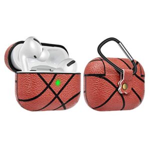 njjex airpods pro case, airpods pro pu leather hard cover w/keychain, portable protective earphone accessories case compatible for apple airpods pro 2019 charging case front led visible [basketball]