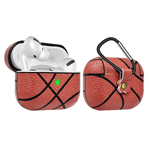 Njjex AirPods Pro Case, AirPods Pro PU Leather Hard Cover w/Keychain, Portable Protective Earphone Accessories Case Compatible for Apple AirPods Pro 2019 Charging Case Front LED Visible [Basketball]