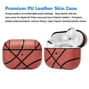 Njjex AirPods Pro Case, AirPods Pro PU Leather Hard Cover w/Keychain, Portable Protective Earphone Accessories Case Compatible for Apple AirPods Pro 2019 Charging Case Front LED Visible [Basketball]