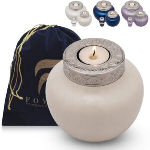 fovere – small decorative urns for human ashes – white ashes keepsake urn with candle holder – 100% handmade decorative cremation urns for males and females. pet urn for dogs ashes and cats