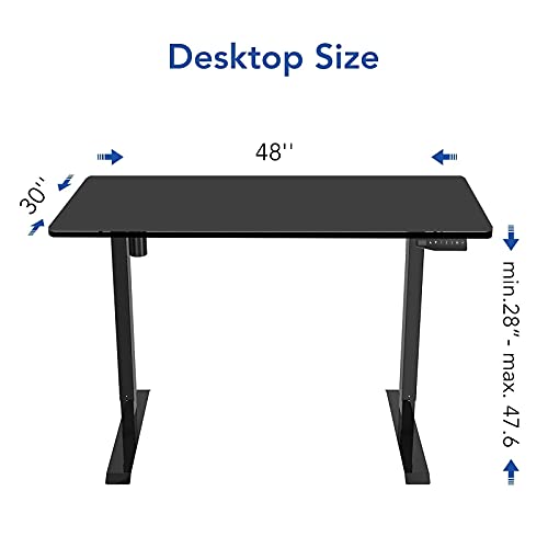 FLEXISPOT EN1 Height Adjustable Desk Black 48 x 30 Inches Whole-Piece Desktop Sit Stand Up Desk with Memory Controller Home Office Standing Desk (Black Frame + 48" Black Top, 2 Packages)