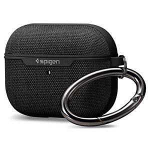 spigen urban fit designed for airpods pro case cover with key chain, fabric case for airpods pro - black