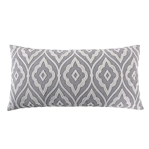 Levtex Home - Tamsin Grey - Decorative Pillow (12X24in.) - Embroidered Trellis - Grey and Off White