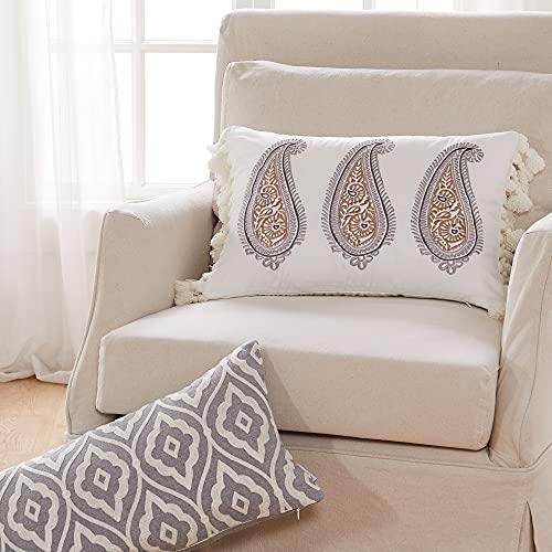 Levtex Home - Tamsin Grey - Decorative Pillow (12X24in.) - Embroidered Trellis - Grey and Off White