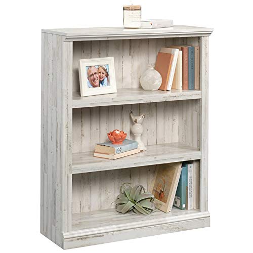 Sauder Misc Storage Contemporary 3-Shelf Wood Bookcase in White Plank