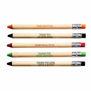 cheersville 5 pack of pencil lookalike pens with motivational quotes - ballpoint black ink teacher office supplies teamwork environmentally friendly and biodegradable - gift for employee