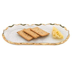 badash goldedge glass serving tray - 14" x 8" hand-decorated gold leaf chiseled edge oval tray - food-safe, great snack or vanity tray