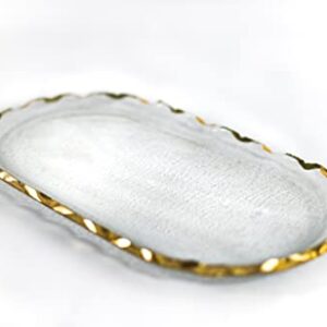 Badash Goldedge Glass Serving Tray - 14" x 8" Hand-Decorated Gold Leaf Chiseled Edge Oval Tray - Food-Safe, Great Snack or Vanity Tray