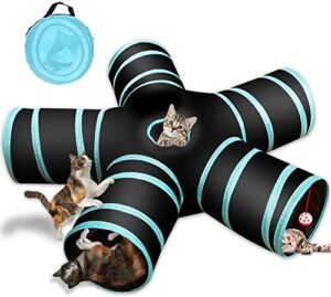 cat tunnel toy 5 way, collapsible cat playhouse pet play tunnel tube with storage bag for cats, puppy, rabbits, ferret, guinea pig, indoor and outdoor use