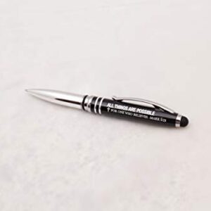 Mark 9:23 Christian Gift Pen with Engraved Bible Verse - "All Things Are Possible for One Who Believes" - Religious 3-in-1 Scripture Prayer Pen with LED Light and Stylus