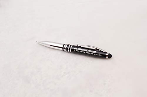 Mark 9:23 Christian Gift Pen with Engraved Bible Verse - "All Things Are Possible for One Who Believes" - Religious 3-in-1 Scripture Prayer Pen with LED Light and Stylus