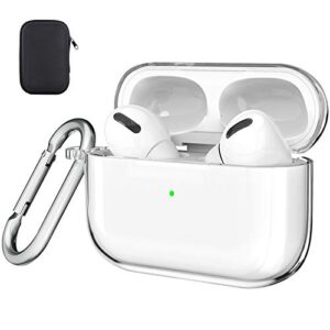 valkit compatible airpods pro case cover, clear airpod pro soft tpu protective case 2019 with keychain shockproof cover for apple airpods pro charging case [front led visible] - transparent