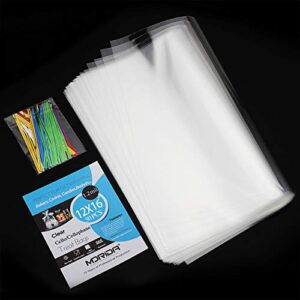 MORIDA 50 Pcs 12x16 inch Cello Cellophane Treat Bags Clear Flat for Gift Wrapping, Bakery, Cookie, Candies, Dessert, Baskets Packaging with Color Twist Ties…