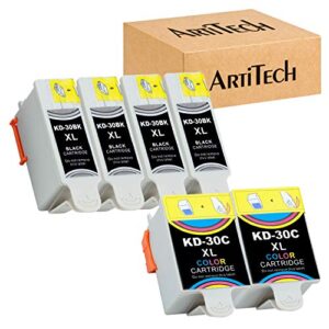 artitech replacement for kodak 30xl compatible ink cartridges (4 black, 2 color) use for kodak esp 3.2, c110, c310, c315, office 2150, office 2170, hero 3.1 hero 5.1 series printers 1550532 1341080