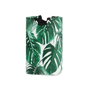tropical palm leaves laundry hamper basket bucket foldable dirty clothes bag washing bin toy storage organizer for college dorms, kids bedroom,bathroom