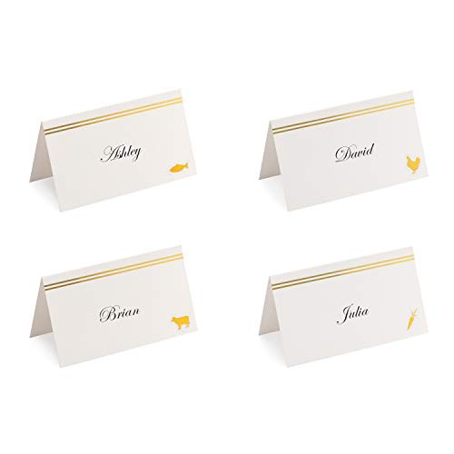 Set of 50 place cards with 200 Meal Choice stickers (Gold)