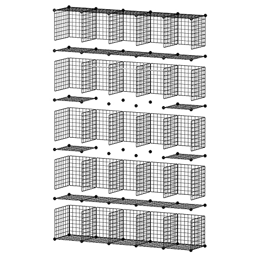 YOZO Wire Cube Storage Metal Closet Wardrobe Room Organizaion armoire Pantry Cabinet Book Shelf Organizer Rack MultiFuncation Cubby Shelving Unit, 25 Cubes, Black