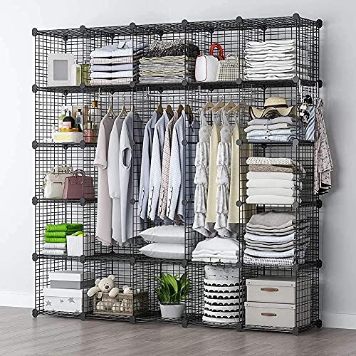 YOZO Wire Cube Storage Metal Closet Wardrobe Room Organizaion armoire Pantry Cabinet Book Shelf Organizer Rack MultiFuncation Cubby Shelving Unit, 25 Cubes, Black