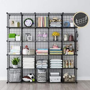 YOZO Wire Cube Storage Metal Closet Wardrobe Room Organizaion armoire Pantry Cabinet Book Shelf Organizer Rack MultiFuncation Cubby Shelving Unit, 25 Cubes, Black