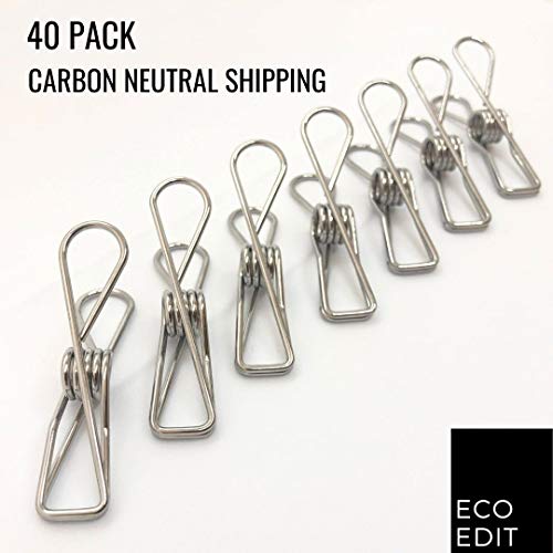 Eco Edit Eco-Clips | 316 Marine Grade Stainless Steel Pegs Clothes pins | 40 Pack | Sustainable, Eco Friendly, Stylish and Modern | Home, Laundry, Office or Gift | Multipurpose | No Rust, Marks, Waste