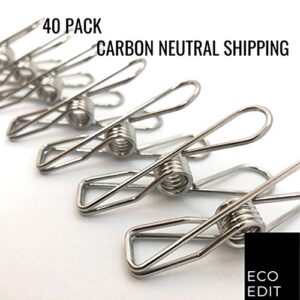 Eco Edit Eco-Clips | 316 Marine Grade Stainless Steel Pegs Clothes pins | 40 Pack | Sustainable, Eco Friendly, Stylish and Modern | Home, Laundry, Office or Gift | Multipurpose | No Rust, Marks, Waste