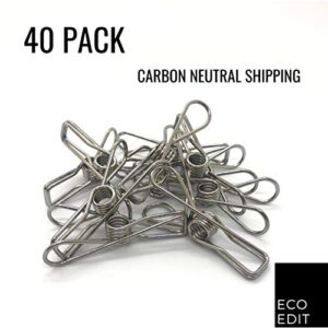 Eco Edit Eco-Clips | 316 Marine Grade Stainless Steel Pegs Clothes pins | 40 Pack | Sustainable, Eco Friendly, Stylish and Modern | Home, Laundry, Office or Gift | Multipurpose | No Rust, Marks, Waste