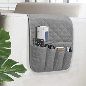 wubbalubba sofa armrest organizer non-slip arm chair bedside caddy storage organizer for recliner couch with 5 pockets for cell phone tv remote control magazines(grey)