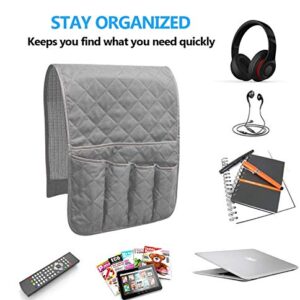 WubbaLubba Sofa Armrest Organizer Non-Slip Arm Chair Bedside Caddy Storage Organizer for Recliner Couch with 5 Pockets for Cell Phone TV Remote Control Magazines(Grey)