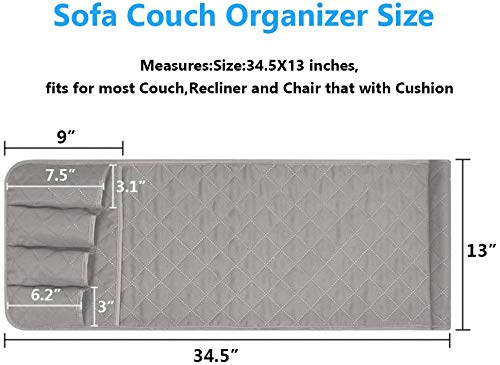 WubbaLubba Sofa Armrest Organizer Non-Slip Arm Chair Bedside Caddy Storage Organizer for Recliner Couch with 5 Pockets for Cell Phone TV Remote Control Magazines(Grey)