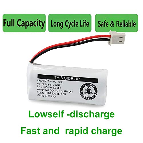 Kruta BT162342 BT262342 Cordless Phone Batteries Compatible with BT183342 BT283342 BT166342 BT266342 VTech CS6114 CS6419 CS6719 at&T EL52300 CL80111 Handset Telephone (Pack of 2)