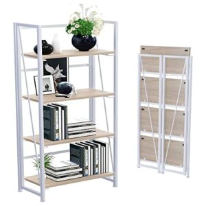 ghqme no-assembly folding bookshelf storage shelves 4 tiers vintage multifunctional plant flower stand storage rack shelves bookcase for home office (white)