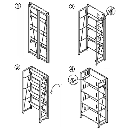 GHQME No-Assembly Folding Bookshelf Storage Shelves 4 Tiers Vintage Multifunctional Plant Flower Stand Storage Rack Shelves Bookcase for Home Office (White)