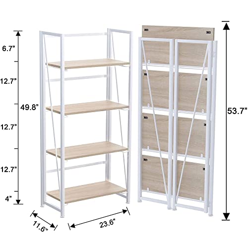 GHQME No-Assembly Folding Bookshelf Storage Shelves 4 Tiers Vintage Multifunctional Plant Flower Stand Storage Rack Shelves Bookcase for Home Office (White)