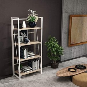 GHQME No-Assembly Folding Bookshelf Storage Shelves 4 Tiers Vintage Multifunctional Plant Flower Stand Storage Rack Shelves Bookcase for Home Office (White)