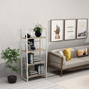 GHQME No-Assembly Folding Bookshelf Storage Shelves 4 Tiers Vintage Multifunctional Plant Flower Stand Storage Rack Shelves Bookcase for Home Office (White)