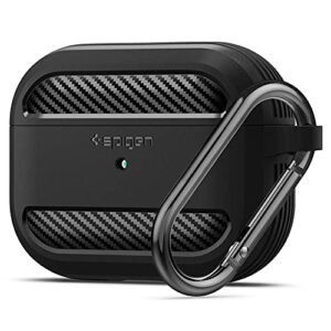 spigen rugged armor designed for airpods pro case cover protective airpods pro case with keychain - matte black