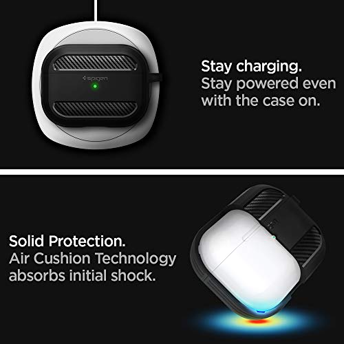 Spigen Rugged Armor Designed for Airpods Pro Case Cover Protective Airpods Pro Case with Keychain - Matte Black