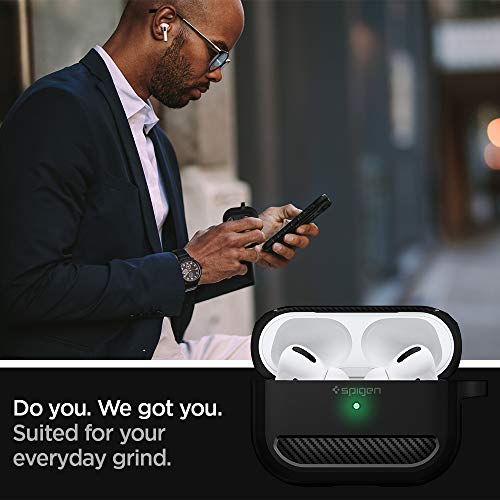 Spigen Rugged Armor Designed for Airpods Pro Case Cover Protective Airpods Pro Case with Keychain - Matte Black