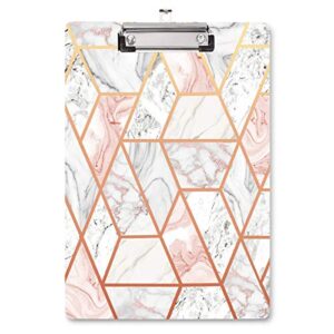 waveyu marble clipboard decorative for office, cute clipboard hardboard with low profile clip designed for middle high school college student girl women adult teen gift, pink+gold (12.5"x8.5")