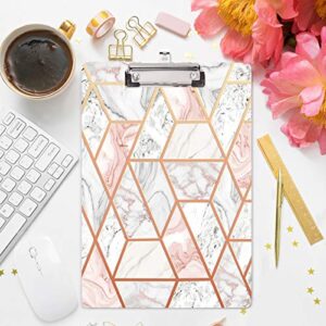 WAVEYU Marble Clipboard Decorative for Office, Cute Clipboard Hardboard with Low Profile Clip Designed for Middle High School College Student Girl Women Adult Teen Gift, Pink+Gold (12.5"x8.5")