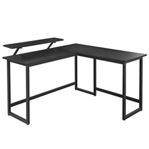 vasagle l-shaped computer desk, industrial workstation for home office study writing and gaming, space-saving, easy assembly, 55.1”d x 51.2”w, black